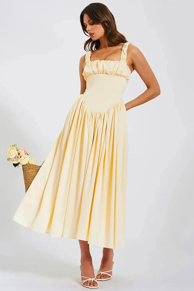 Glorol - Elegant Square Collar Sleeveless Backless Midi Dress