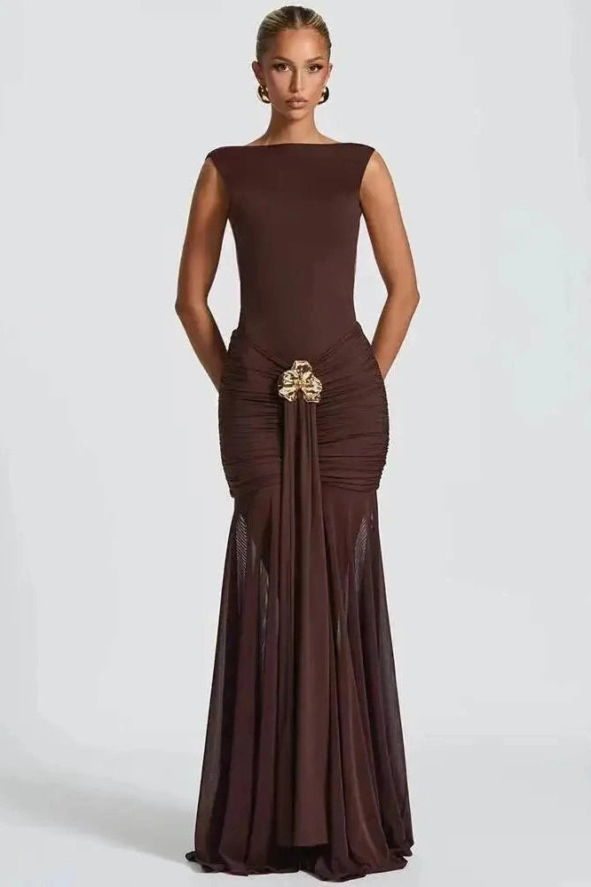 Glorol - Elegant Backless Sleeveless Bodycon Maxi Dress