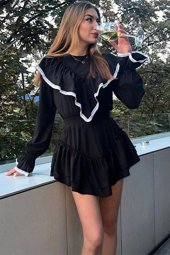 Glorol - Patchwork Slim Long Sleeve Mini Dress