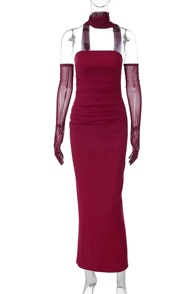Glorol - Elegant Strapless Slim Sleeveless Maxi Dress