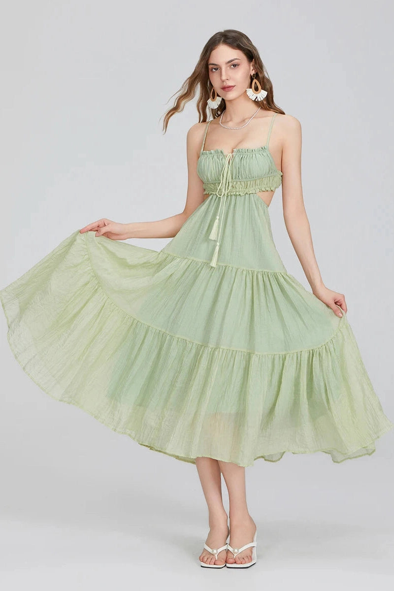 Glorol - Elegant Sleeveless High Waist Midi Dress