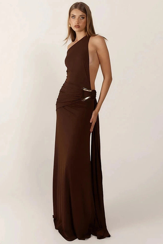 Glorol - One Shoulder Backless Sleeveless Maxi Dress