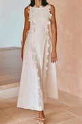 Glorol - Elegant Hollow Out Lace Embroidery Sleeveless Maxi Dress