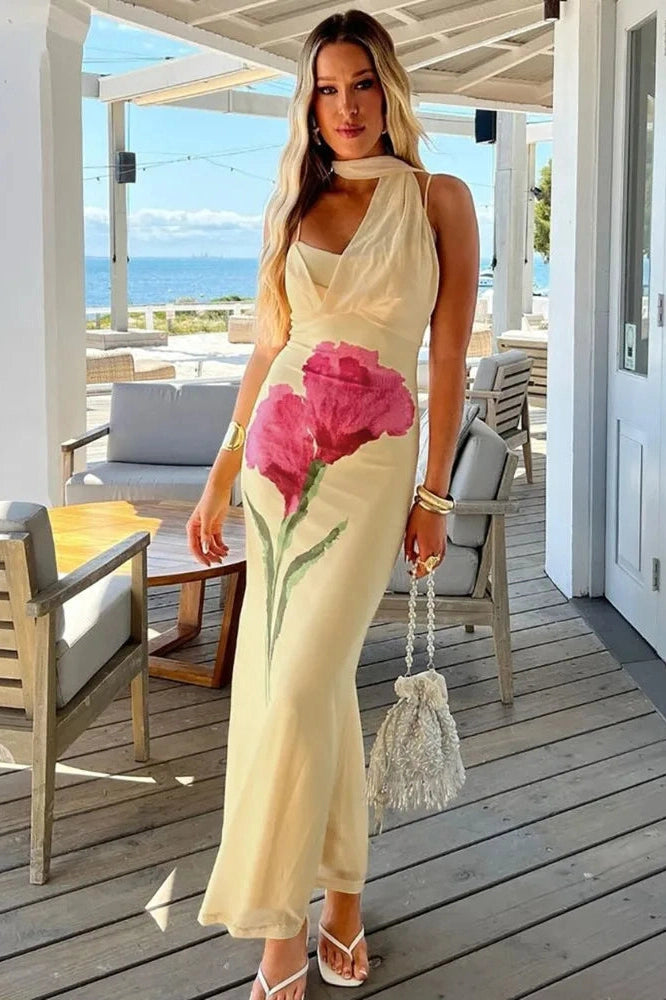 Glorol - Printed Off-Shoulder Strapless Sleeveless Backless Maxi Dress