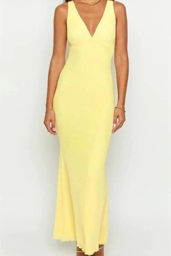 Glorol - Sleeveless V-Neck Slim Fit Mini Dress