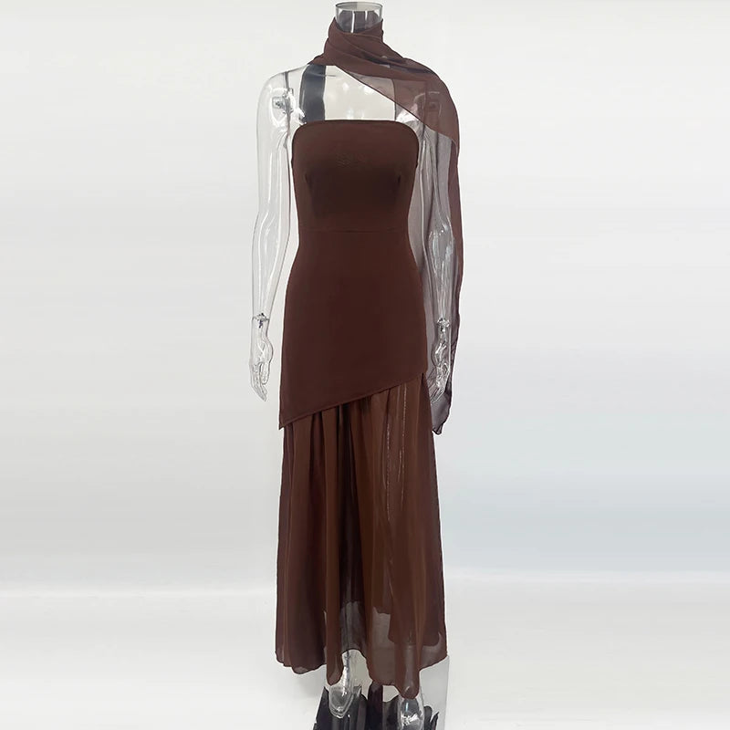 Glorol - Elegant Strapless Sleeveless Maxi Dress