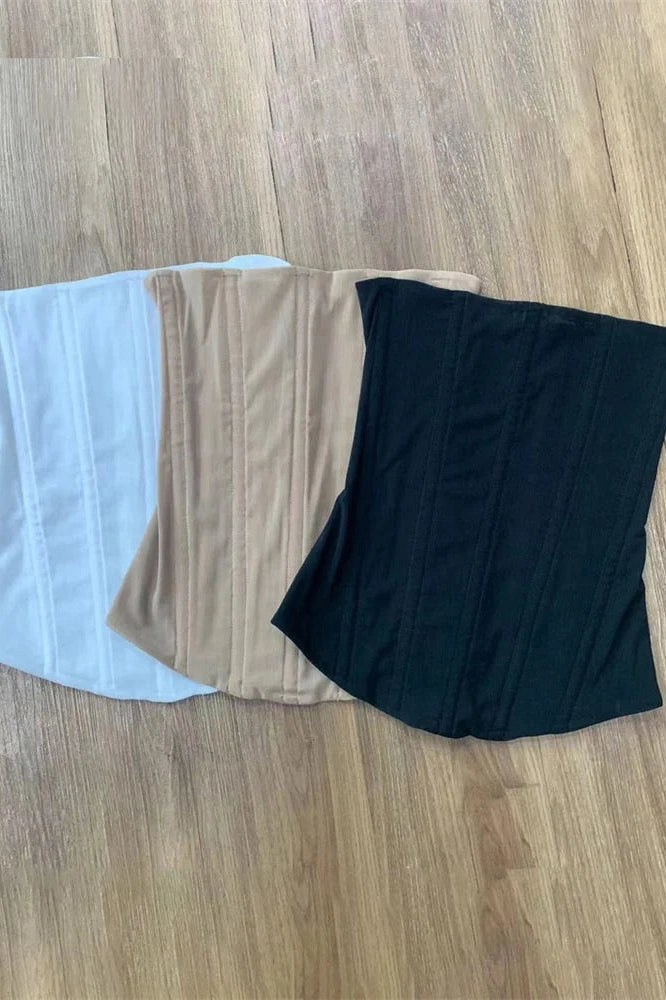Glorol - Backless Patchwork Strapless Slim Top