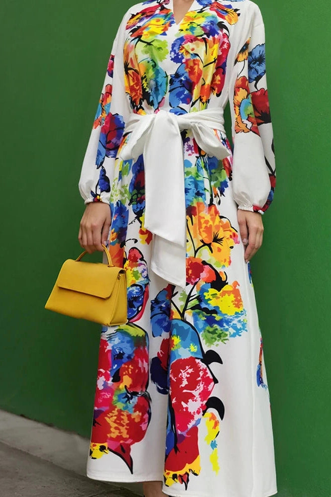 Glorol - Elegant Loose Pleated Long Sleeve Maxi Dress