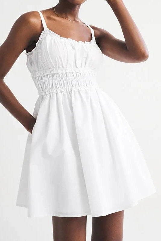 Glorol - Hollow Out Sleeveless Slim Pleated Printed Mini Dress