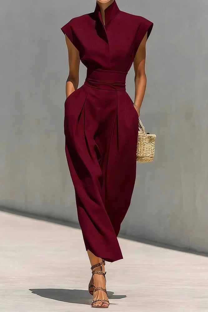 Glorol - Elegant High Waist Slim Pleated Sleeveless Midi Dress