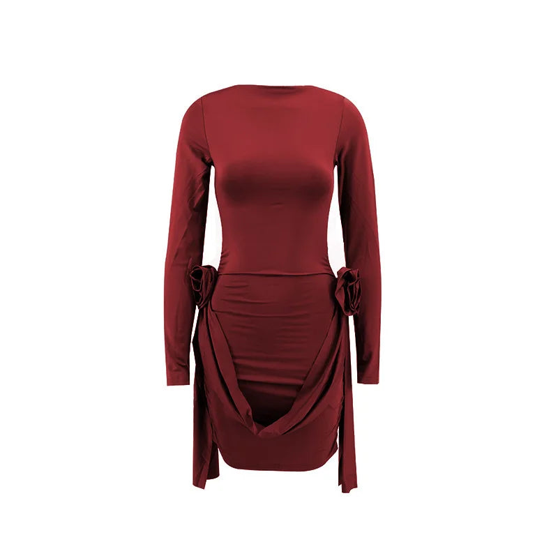 Glorol - Floral Bodycon Long Sleeve Mini Dress