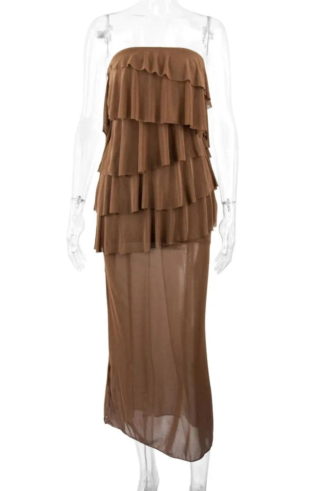 Glorol - Off-Shoulder Strapless Patchwork Sleeveless Backless Bodycon Maxi Dress
