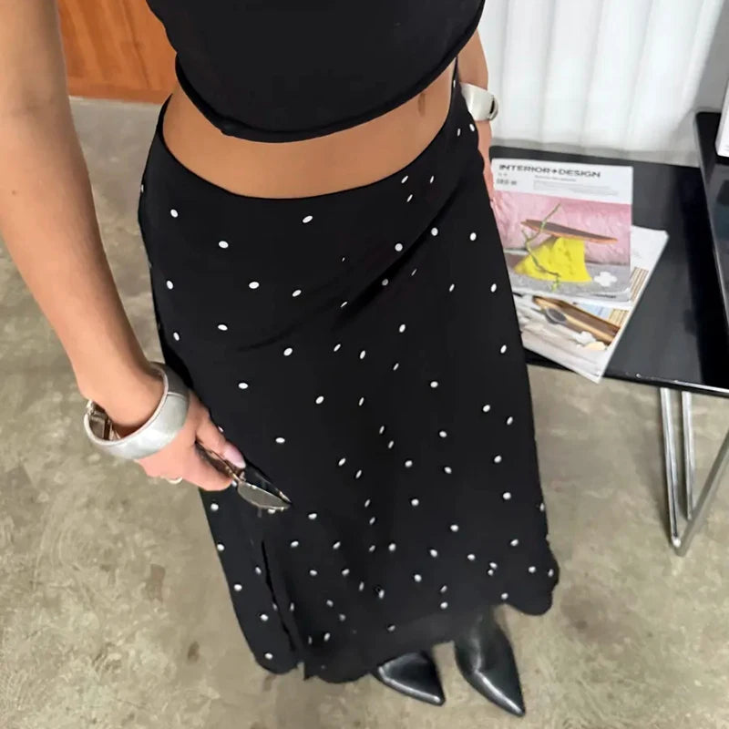 Glorol - Elegant High Waist Polka-Dot Splice Skirt