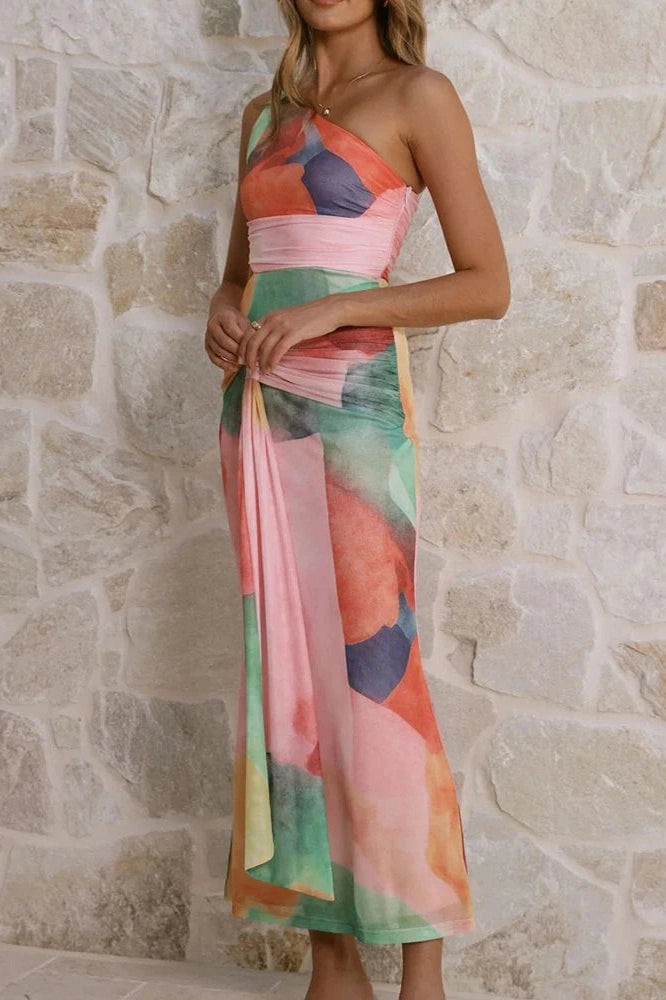 Glorol - Hollow Out Sleeveless Slim High Waist Printed Maxi Dress