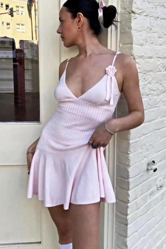 Glorol - Elegant Knitted Sleeveless V Neck Slim Mini Dress