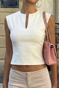 Glorol - Slim V-Neck Sleeveless Patchwork Top