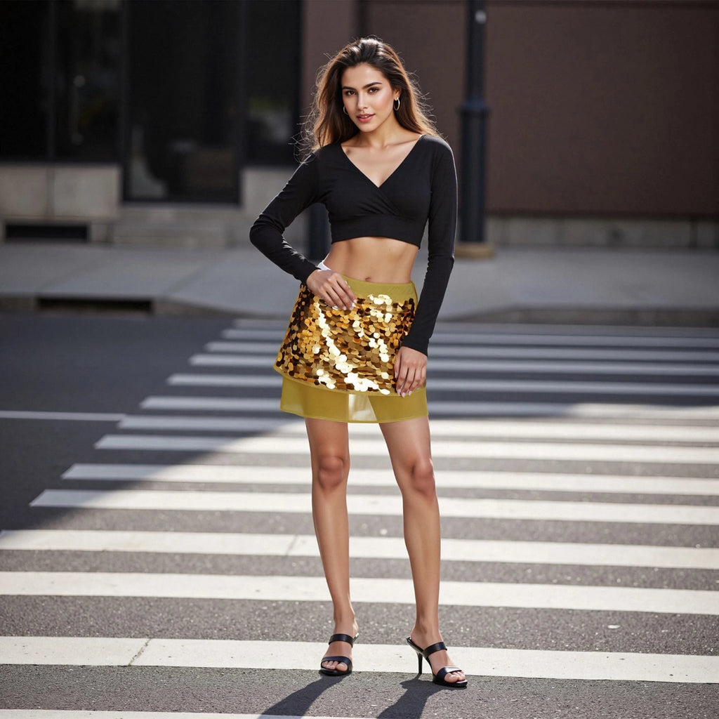 Glorol - Elegant Mesh Sequin Skirt