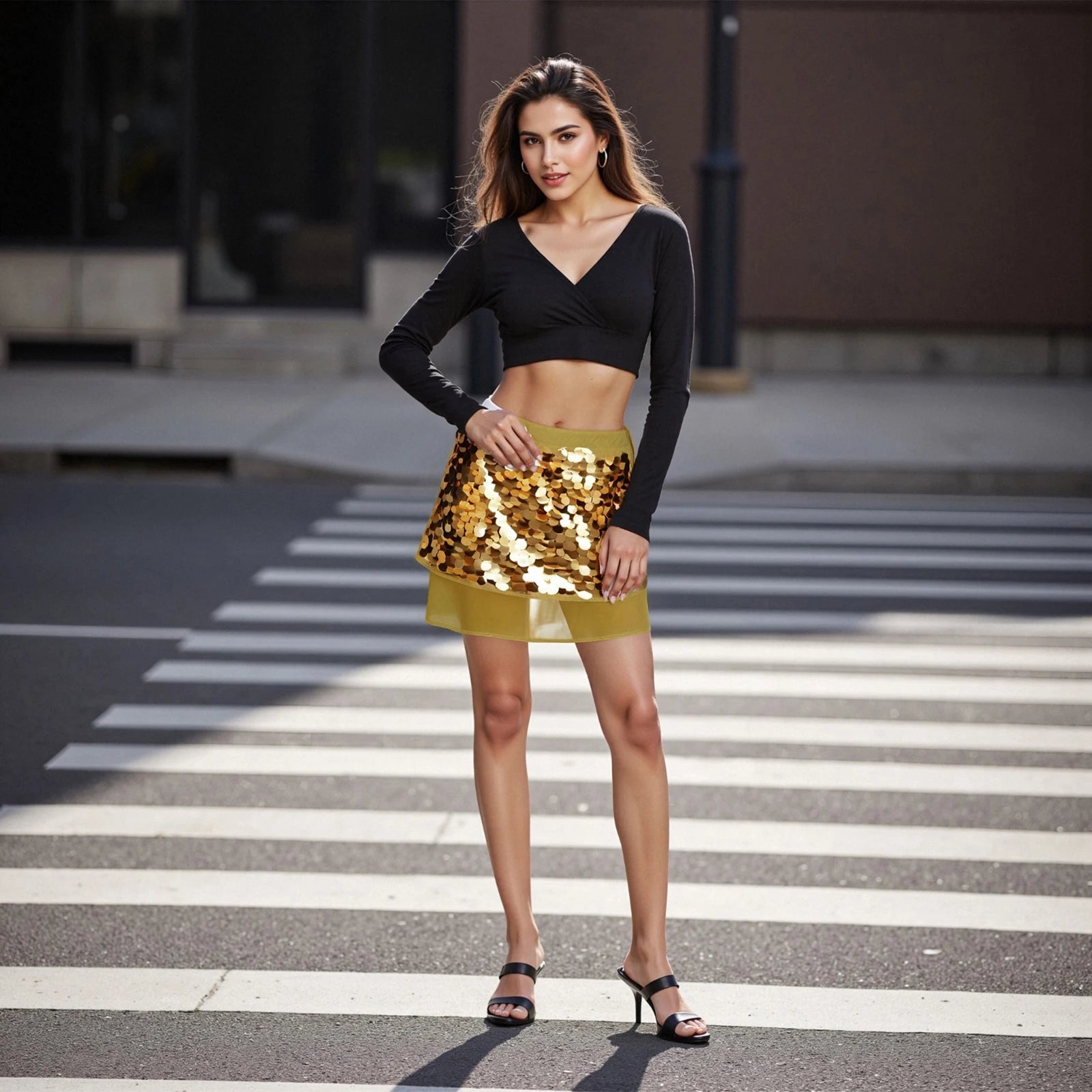 Glorol - Elegant Mesh Sequin Skirt