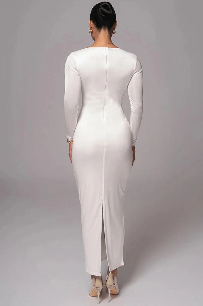 Glorol - Long Sleeve V Neck Back Split Bodycon Maxi Dress
