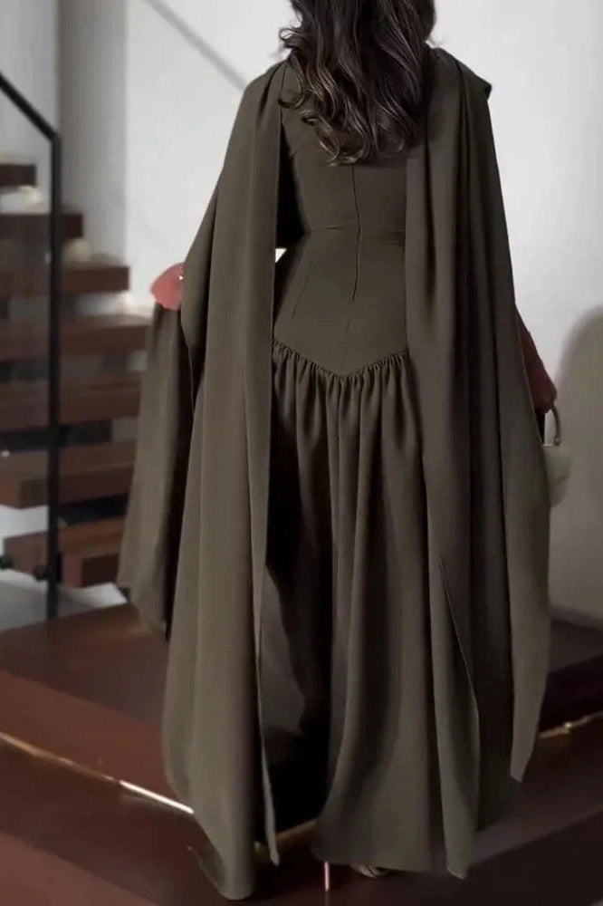 Glorol - Elegant Sleeveless Shawl Collar Pleat Maxi Dress