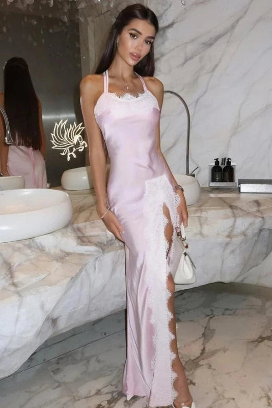 Glorol - Elegant Slit Backless Loose Lace-Up Sleeveless Maxi Dress
