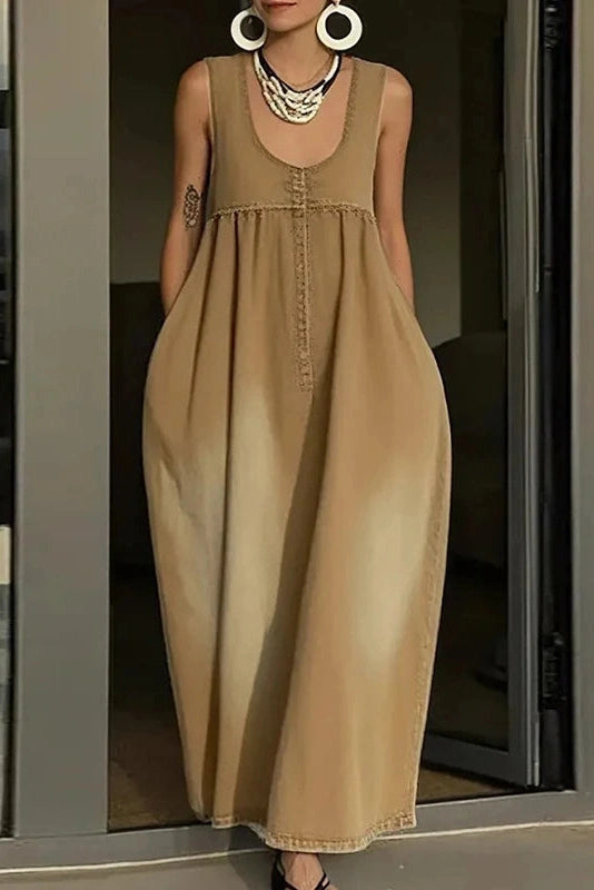 Glorol - Backless U-Collar Sleeveless Loose Maxi Dress