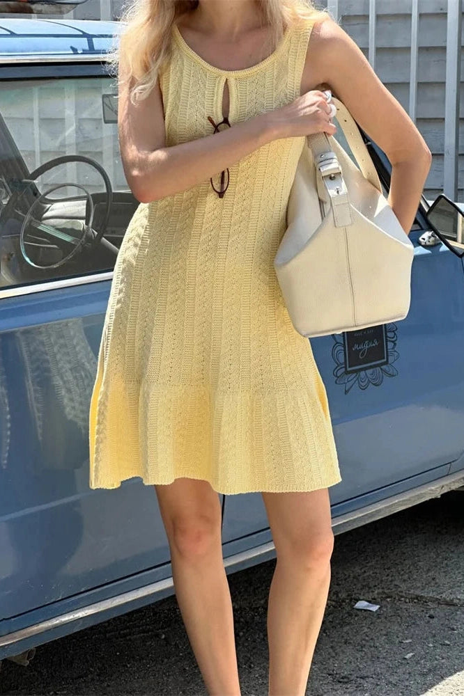 Glorol - Hollow Out Patchwork Sleeveless Slim Mini Dress