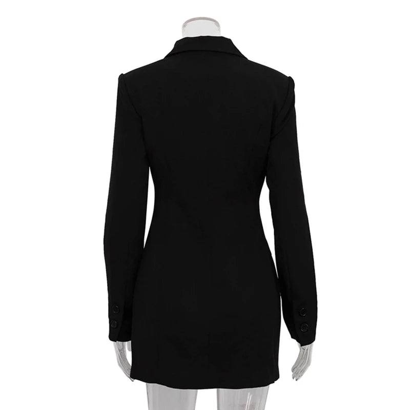 Glorol - Long Sleeve Slim Single Breasted Mini Dress