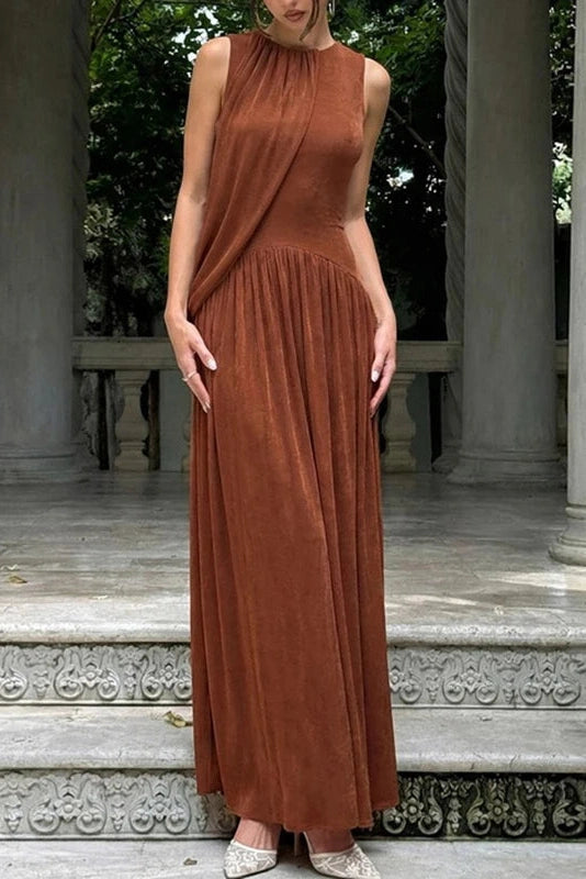 Glorol - Hollow Out Sleeveless O-Neck Irregular Maxi Dress