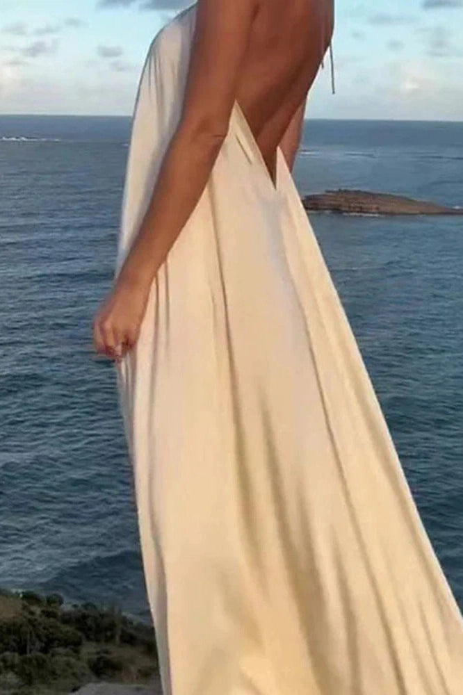 Glorol - Elegant Hollow Out High Waist Backless Loose Maxi Dress