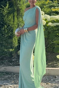 Glorol - Hollow Out One Shoulder High Waist Sleeveless Slim Pleated Maxi Dress