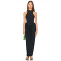 Glorol - Elegant  Pleated High Neck Slit Maxi Dress