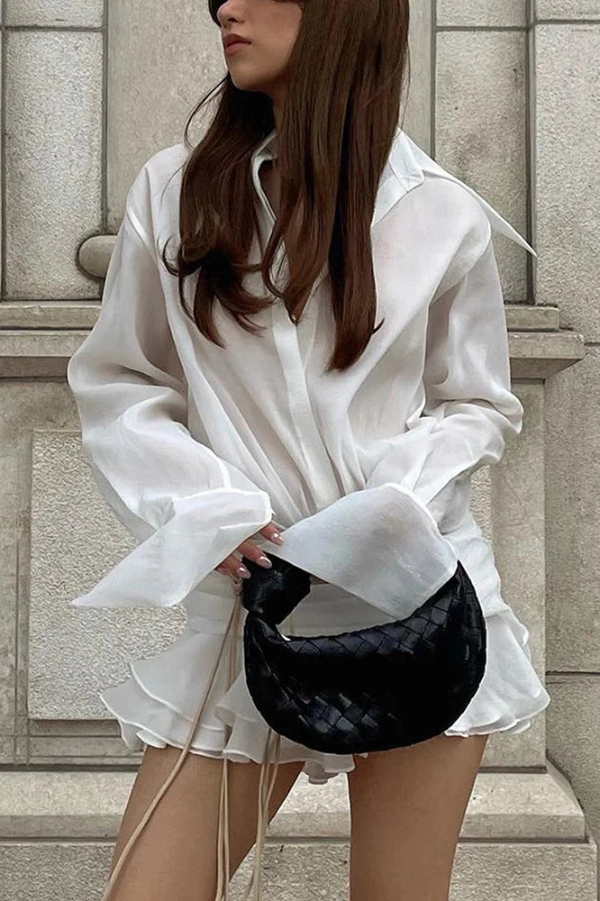 Glorol - Elegant Loose Pleated See-Through Mini Dress