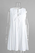 Glorol - Elegant Loose Pleated Lace-Up Mini Dress