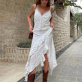 Glorol - Lace Patchwork Backless Lace-Up High Waist Maxi Dress
