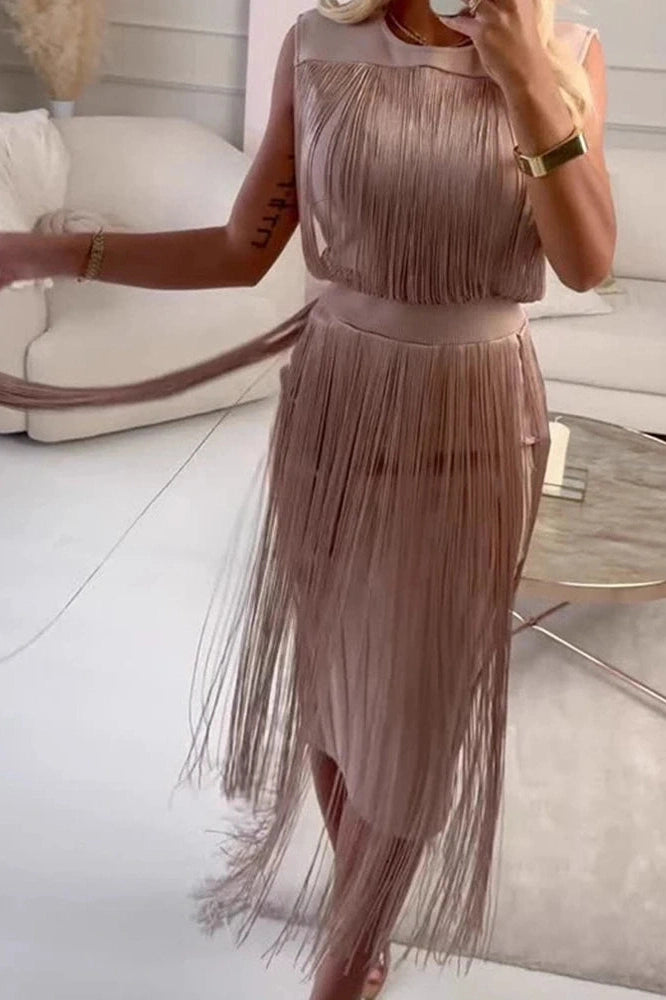Glorol - Hollow Out Sleeveless Pleated O-Neck Midi Dress