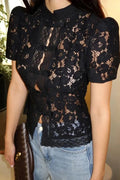 Glorol - Hollow Out Lace Short Sleeve Patchwork Top