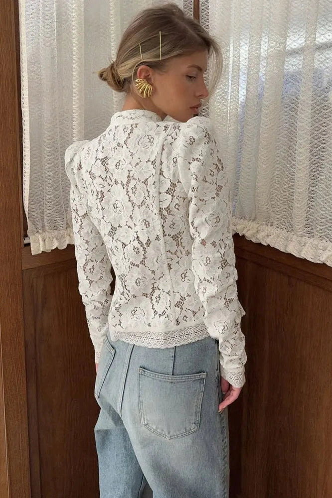 Glorol - Hollow Out Lace Printed Top