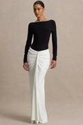 Glorol - Long Sleeve Backless Patchwork High Waist Maxi Dress