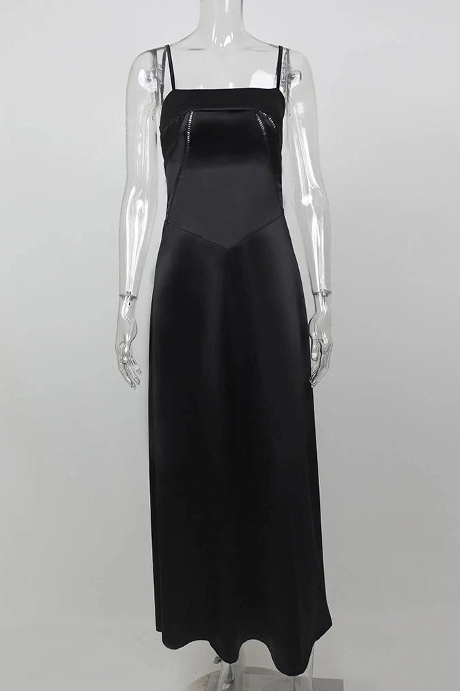 Glorol - Lace-up Spaghetti Strap Sleeveless Backless Maxi Dress