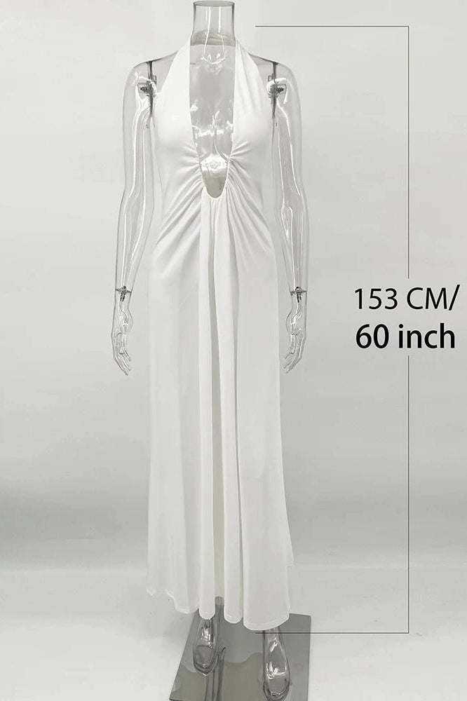 Glorol - Elegant Deep V Neck Slim Sleeveless Maxi Dress