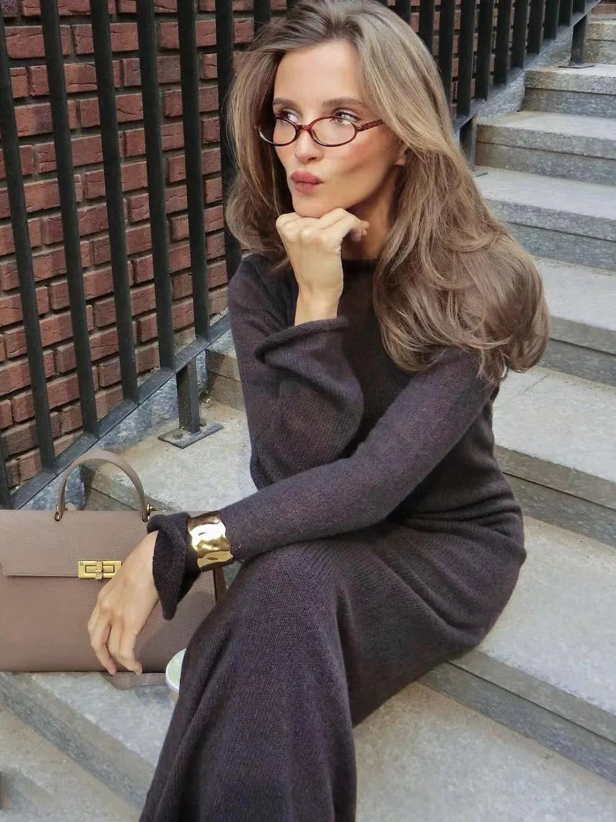 Glorol - See Through Loose Long Sleeve Knitted Maxi Dress