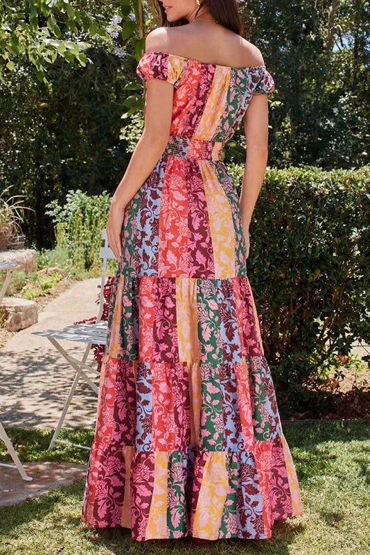 Glorol - Sleeveless Pleated High Waist Printed Maxi Dress