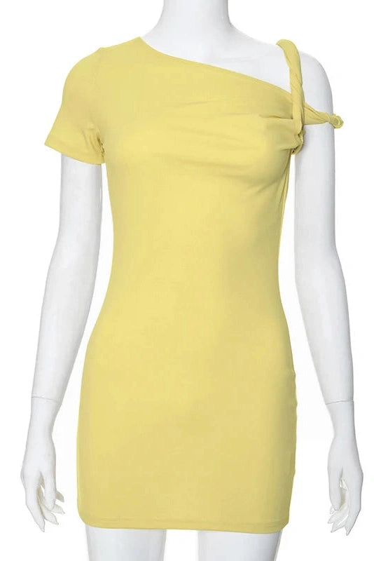 Glorol - One Shoulder Slim High Waist Sleeveless Bodycon Mini Dress