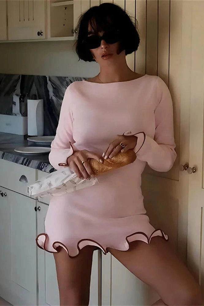 Glorol - Slim Long Sleeve Patchwork Mini Dress
