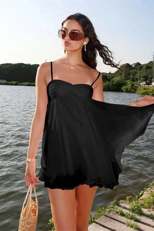 Glorol - Elegant Pleated Sleeveless Mini Dress