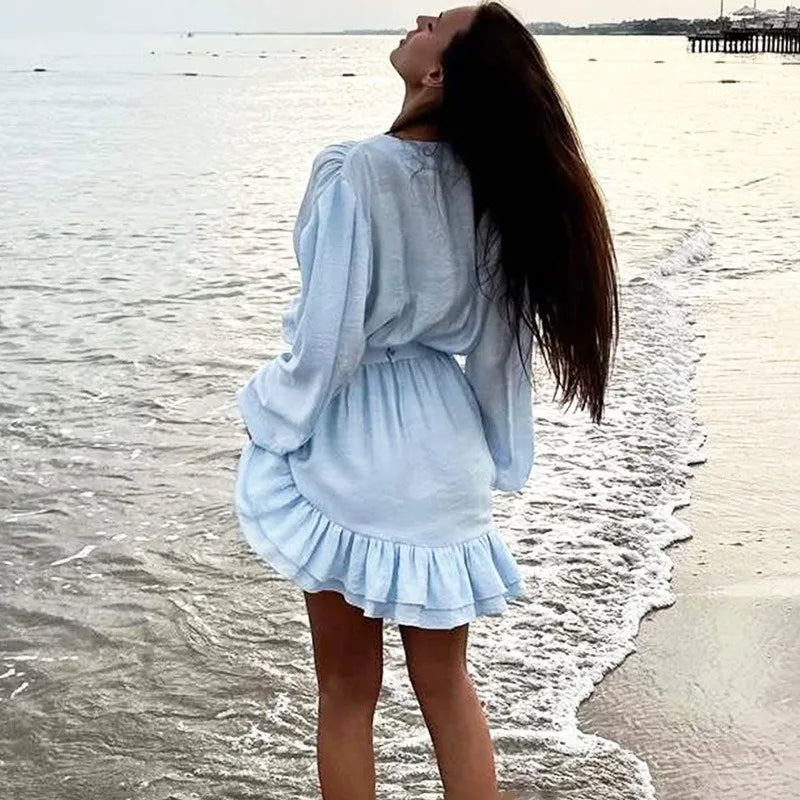 Glorol - Elegant Patchwork Long Sleeve Mini Dress
