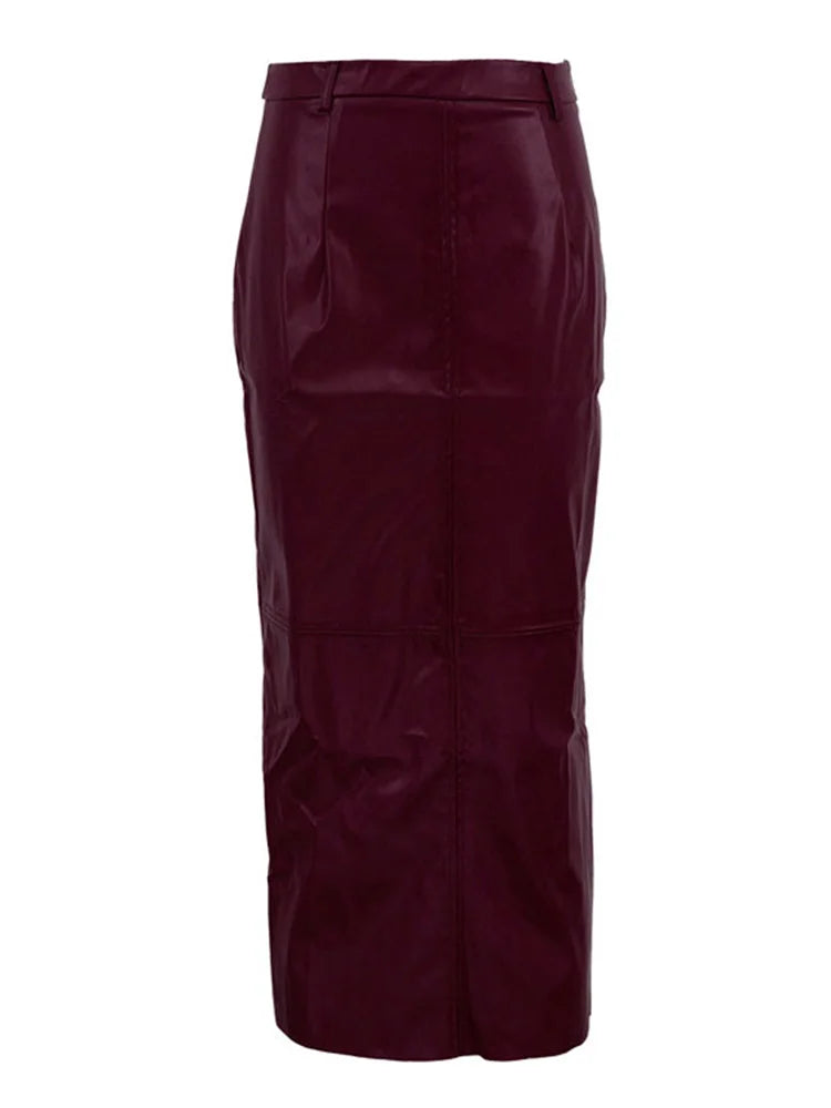 Glorol - High Waist PU Leather Patchwork Skirt
