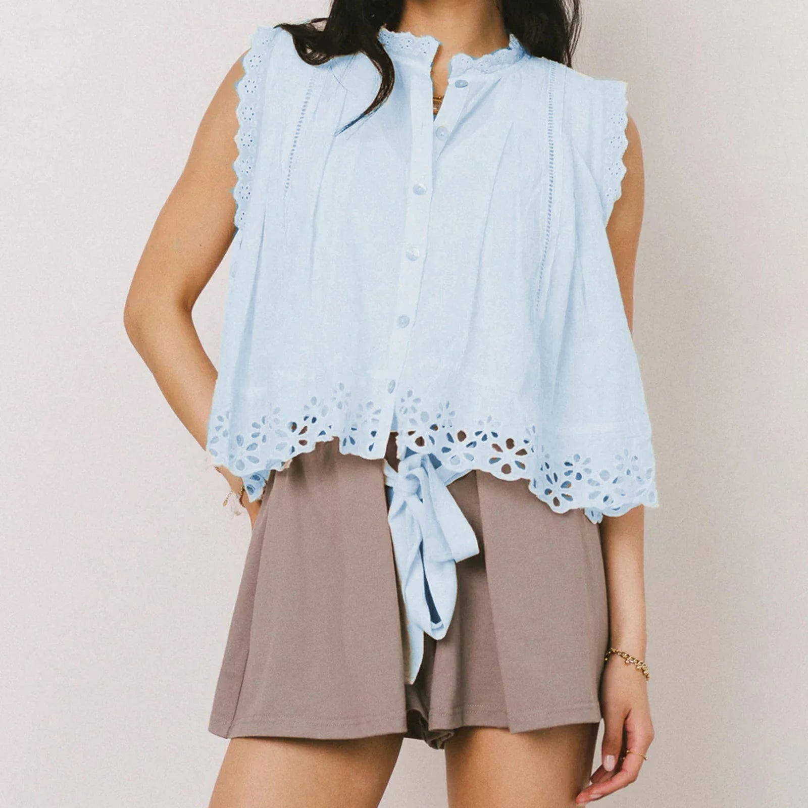 Glorol - Sleeveless Button-Down Loose Fit Top