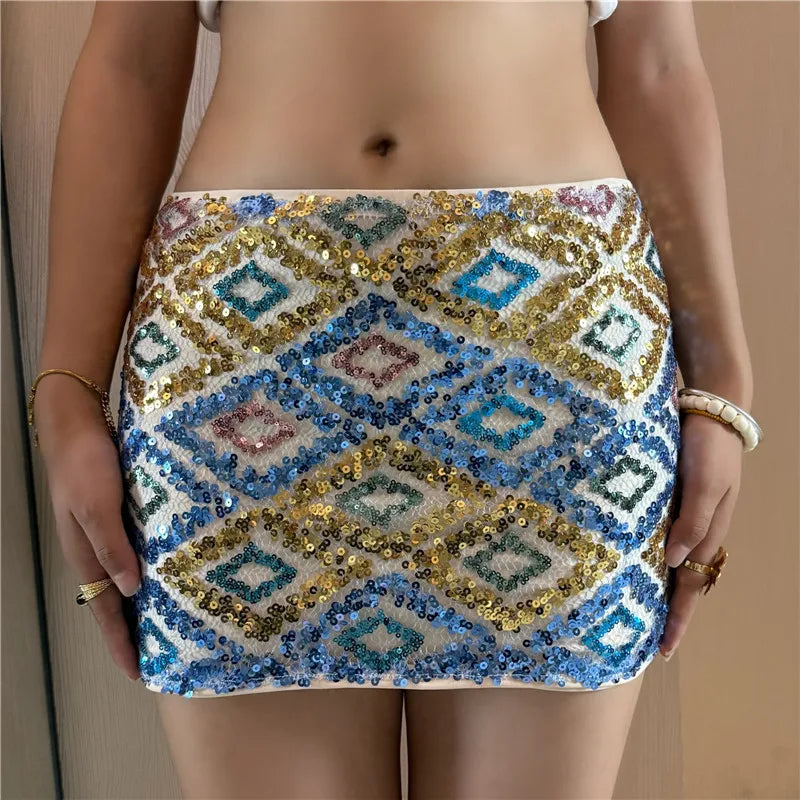 Glorol - Slim Fit Sequin Beaded High Waist Skirt